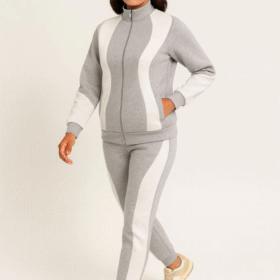 Premium Parçalı Eşofman Takım - Dik Yaka Fermuarlı Sweatshirt - Gri