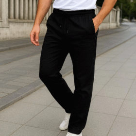 Erkek Keten Pantolon – Cepli, Beli Lastikli Ve Bağcıklı, Nefes Alan Rahat Kalıp, Yazlık Ve Baharlık Günlük Giyim, Şık - Konforlu Boru Paça Model - Siyah