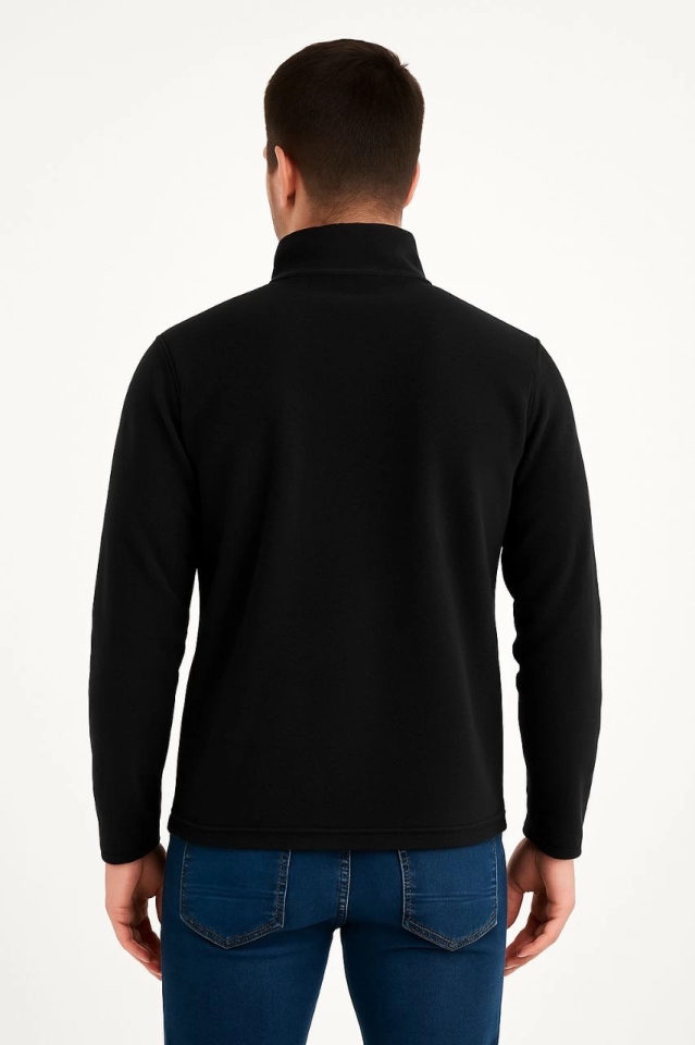 Erkek Polar Kazak – Dik Yaka, Yarım Fermuarlı, Fermuarlı Göğüs Cepli, Siyah Biyeli, Kışlık Rahat Regular Fit Günlük Model - Siyah - Görsel 3