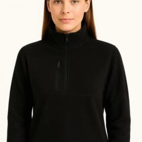 Polar Kazak – Dik Yaka, Yarım Fermuarlı, Fermuarlı Göğüs Cepli, Siyah Biyeli, Kışlık Rahat Regular Fit Günlük Model - Siyah