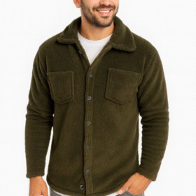Erkek Pelüş Polar Hırka Gömlek – Yakalı, İlik Düğmeli, Göğüs Cepli, Yumuşak Dokulu Kışlık Regular Fit Rahat Günlük Model - Haki
