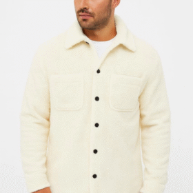 Erkek Pelüş Polar Hırka Gömlek – Yakalı, İlik Düğmeli, Göğüs Cepli, Yumuşak Dokulu Kışlık Regular Fit Rahat Günlük Model - Beyaz