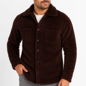 Erkek Pelüş Polar Hırka Gömlek – Yakalı, İlik Düğmeli, Göğüs Cepli, Yumuşak Dokulu Kışlık Regular Fit Rahat Günlük Model - Kahverengi