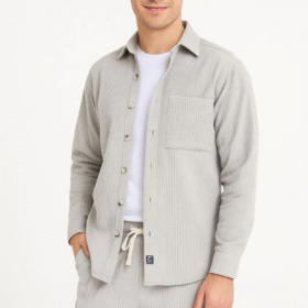 Erkek Kadife Oversize Takım – Gömlek Ve Pantolon İkili Set Füme Corduroy Şıklığı, Rahat Ve Zarif Duruş Yumuşak Dokulu Kadife Kumaş, Düğmeli Gömlek Üst Ve Lastikli Pantolon Alt Parça Ile Gün Boyu Konfor- Gri