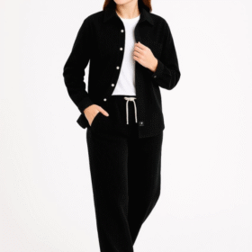 Kadife Oversize Takım – Gömlek Ve Pantolon İkili Set Füme Corduroy Şıklığı, Rahat Ve Zarif Duruş Yumuşak Dokulu Kadife Kumaş, Düğmeli Gömlek Üst Ve Lastikli Pantolon Alt Parça Ile Gün Boyu Konfor- Siyah