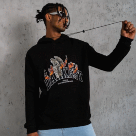 Erkek Oversize Kapüşonlu Sweatshirt – Siyah Renk Üç İplik İçi Pamuklu Kanguru Cepli Baskılı Hoodie Rahat Kalıp Kışlık Günlük Kombinlere Uygun - Siyah