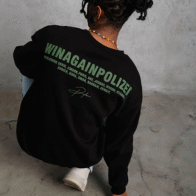 Erkek Oversize Sweatshirt – Siyah Renk  Ön Ve Sırt Baskılı, Üç İplik İçi Pamuklu Kumaş, Rahat Kalıp, Ribanalı Kışlık Sweat  Winagain Polizei Serisi - Siyah