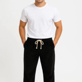 Erkek Fitilli Kadife Cepli Buggy Pantolon Oversize Rahat Kalıp - Siyah