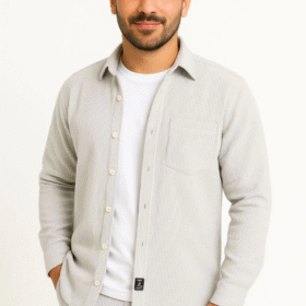 Erkek Fitilli Kadife Cepli Gömlek Oversize Rahat Kalıp - Gri