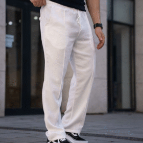Erkek Keten Cepli Çıma Dikişli Jogger Buggy Pantalon Rahat Kalıp - Beyaz