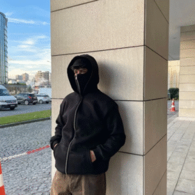 Samuray Ninja Çift Kapşonlu ZIP Fermuarlı Kanguru Çepli Tam Fermuarlı Hoodie Swetshirt - Siyah