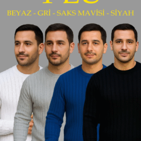 Erkek Fitilli Triko Kazak 4’lü Set – Beyaz, Saks Mavisi, Gri, Siyah  Kalın Dokuma Pamuklu Regular Fit Bisiklet Yaka Uzun Kollu Kışlık Ve Baharlık Rahat Triko Kombini