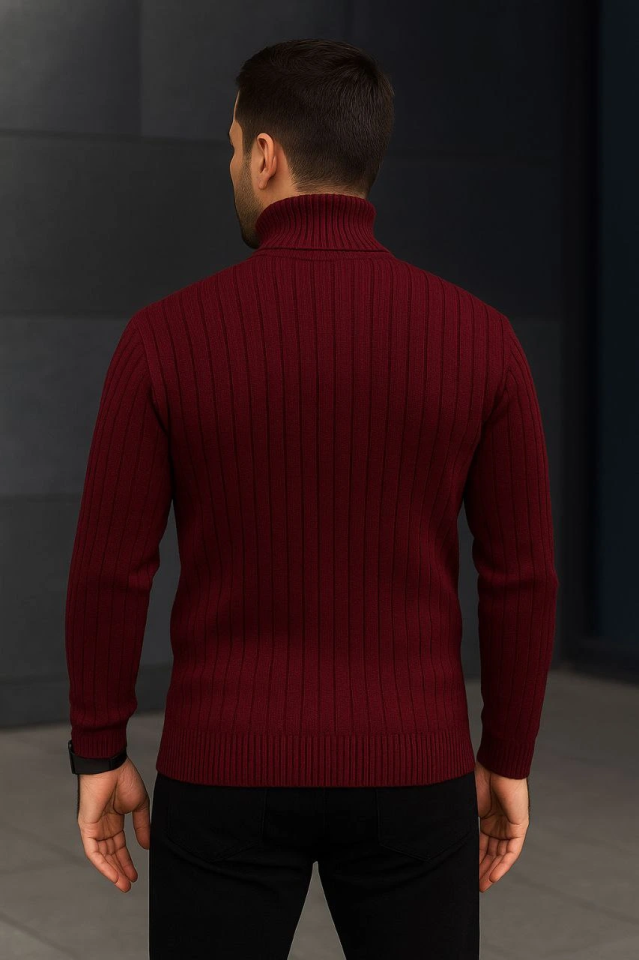Erkek Fitilli Triko Kazak 2li Set Bordo Siyah Regular Balıkcı Yaka Tam Boğazlı Triko Seti Modeli Kazak - Görsel 2