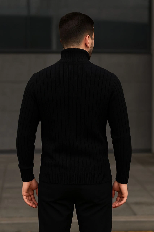 Erkek Fitilli Triko Kazak 2li Set Bordo Siyah Regular Balıkcı Yaka Tam Boğazlı Triko Seti Modeli Kazak - Görsel 4