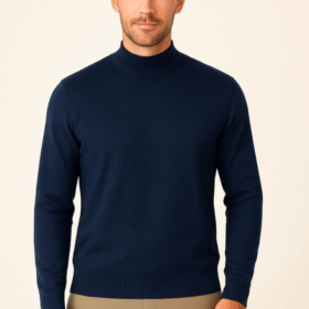 Erkek Yarım Boğaz Triko Kazak Yumuşak Dokulu Pamuklu Ince Dokuma, Uzun Kollu Rahat Regular Kalıp - Lacivert