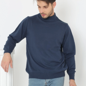 Erkek Yarım Boğaz Triko Kazak Yumuşak Dokulu Pamuklu Ince Dokuma, Uzun Kollu Rahat Regular Kalıp - İndigo