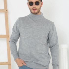 Erkek Yarım Boğaz Triko Kazak Yumuşak Dokulu Pamuklu Ince Dokuma, Uzun Kollu Rahat Regular Kalıp - Gri