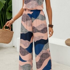 Kadın Omuzlardan Açık Boyundan Geçmeli Beli Lastikli Desenli Dalgıç Tulum