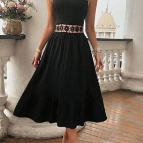 Kadın Askılı Ve Beli Dantel Detaylı Fırfırlı Uzun Bürümcük Elbise