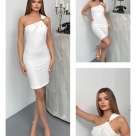 Kadın Ottoman Kumaş Tek Omuz Askılı Toka Detaylı Mini Boy Elbise