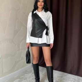 Beyaz Yandan Bağlamalı Yelek Gömlek