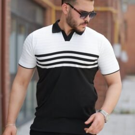 Erkek çizgi Desenli Yakalı Kısa Kollu T-shirt