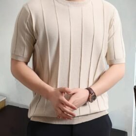 Erkek Kısa Kollu Bisiklet Yaka çizgili Triko Bluz