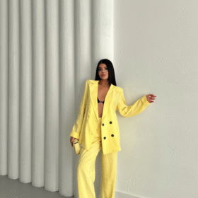 MODAL 4 DÜĞME ASTARSIZ CEKET - PANTOLON TAKIM - Sarı