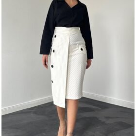 Beyaz Çizgili Poliviskon Etek