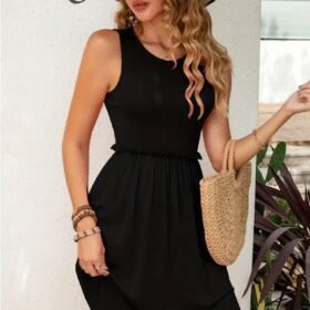 Kadın Kolsuz Bel Lastik Ve Büzgü Detay Viskon Mini Elbise