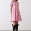 Kısa Kol Düğmeli Elbise - Şeker Pembe