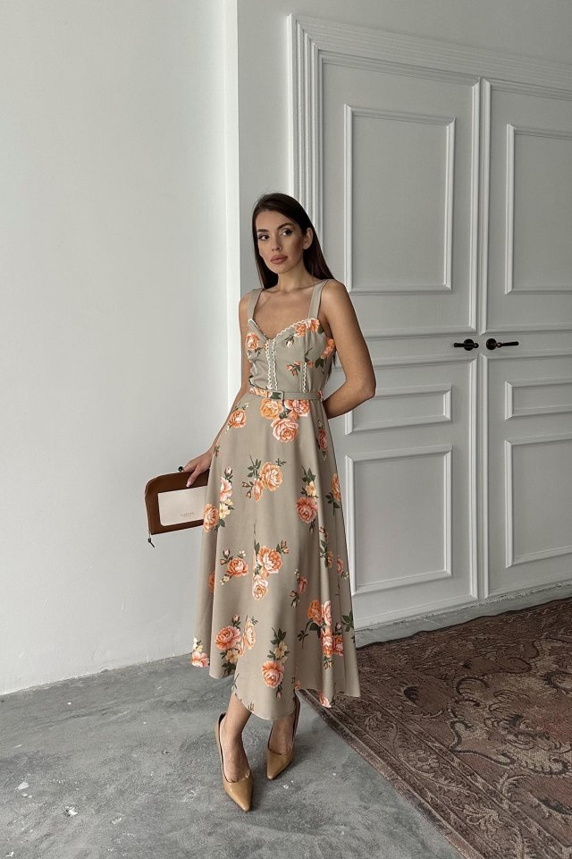 Haki İnce Kemer Detaylı Elbise