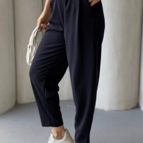 Kadın Scuba Krep Likralı Yan Fermuarlı Lastikli Harem Pantolon