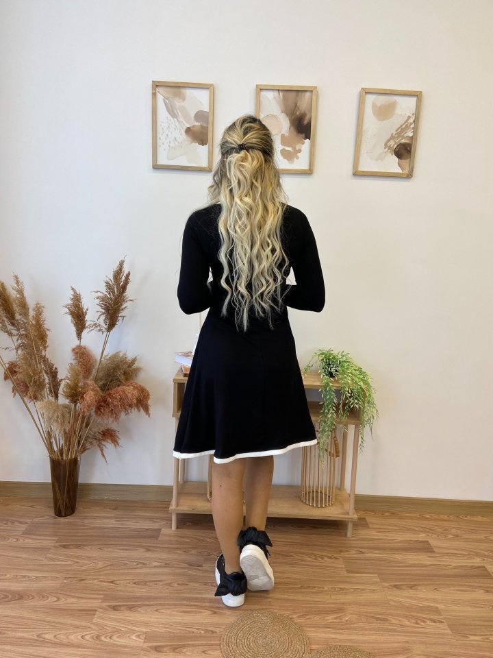 Kadın Uzun Kollu Derin Yuvarlak Yakalı Kısa Viskon Iki Iplik Elbise - Görsel 4