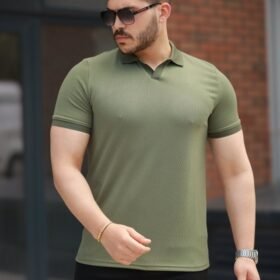 Erkek Yakalı Waffle Dokulu Kısa Kollu Tişört