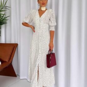 Beyaz Arka Ve Bel Ucu Gipeli Elbise