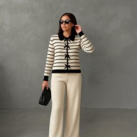 Kadın şerit Detay Bol Paça Pantolonlu ıkılı Takım