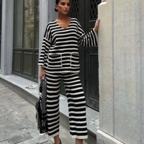 Candy Çizgili Straight Fit Pantolon Takım 9705-015