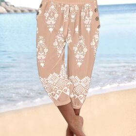 Kadın Beli Lastikli Etnik Desenli Kapri Süprem Pantolon