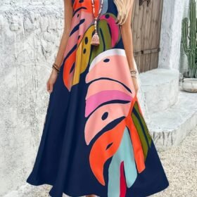 Kadın Ip Askılı V Yakalı Desenli Süprem Maxi Elbise