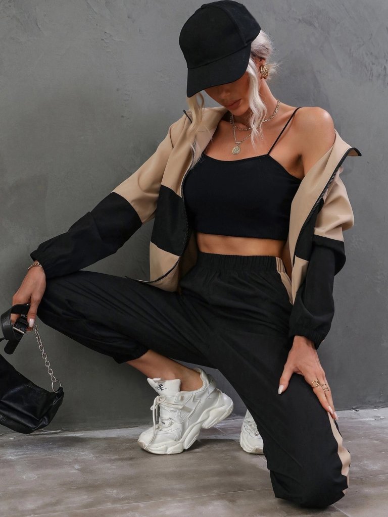 Kadın Uzun Kollu Kapşonlu önden Fermuarlı Viskon Iki Iplik Bluz Ve Pantolon Ikili Takım - Görsel 2