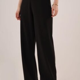 Bol Paça Yandan Fermuarlı Siyah Kumaş Pantolon