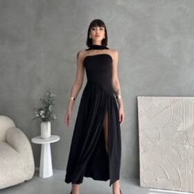 Kadınboğaz Kolsuz Maxi Boy Kalem Elbise