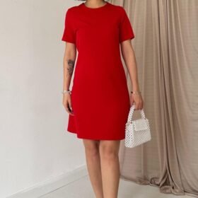 Kırmızı Kısa Kol Atlas Mini Elbise