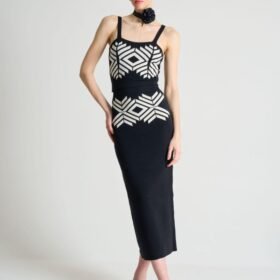 Jakarlı İnce AskılıTriko Takım - Siyah-Beyaz Kayısı