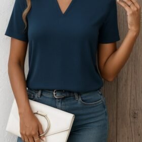 Kadın Kısa Kollu V Yakalı Ithal Krep Elbise