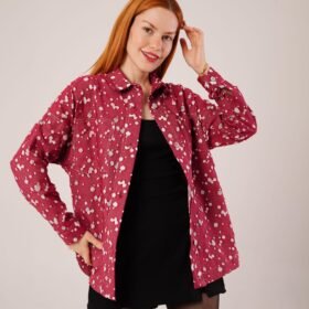 Eskitme Görünümlü Denim Bordo Gömlek