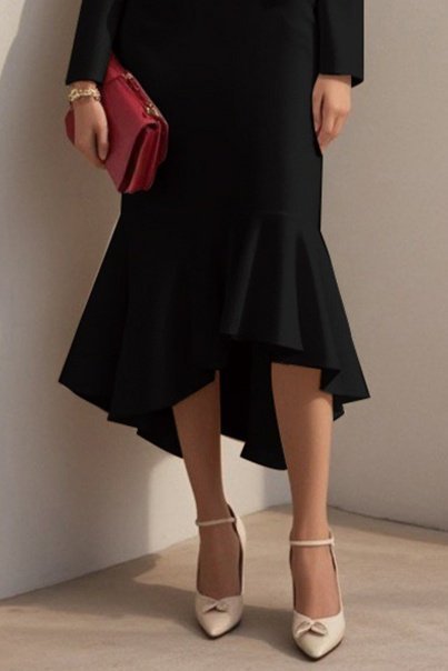 Kadın Uzun Kollu Yakalı Belden Oturtmalı Midi Ithal Krep Elbise - Görsel 3