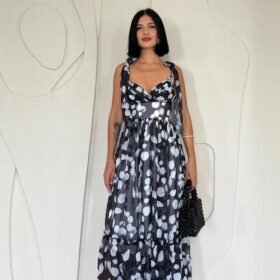 Siyah Şifon Drapeli Elbise