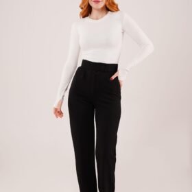 Cırt Kapama Detaylı Siyah Pantolon